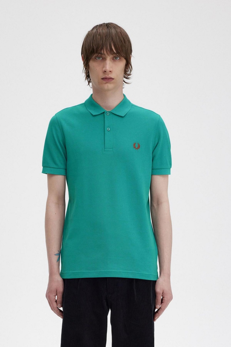 Fred Perry Shirt Fred Perry M6000 Hombre Verde Menta Oscuro Marrones | CLCIF91609