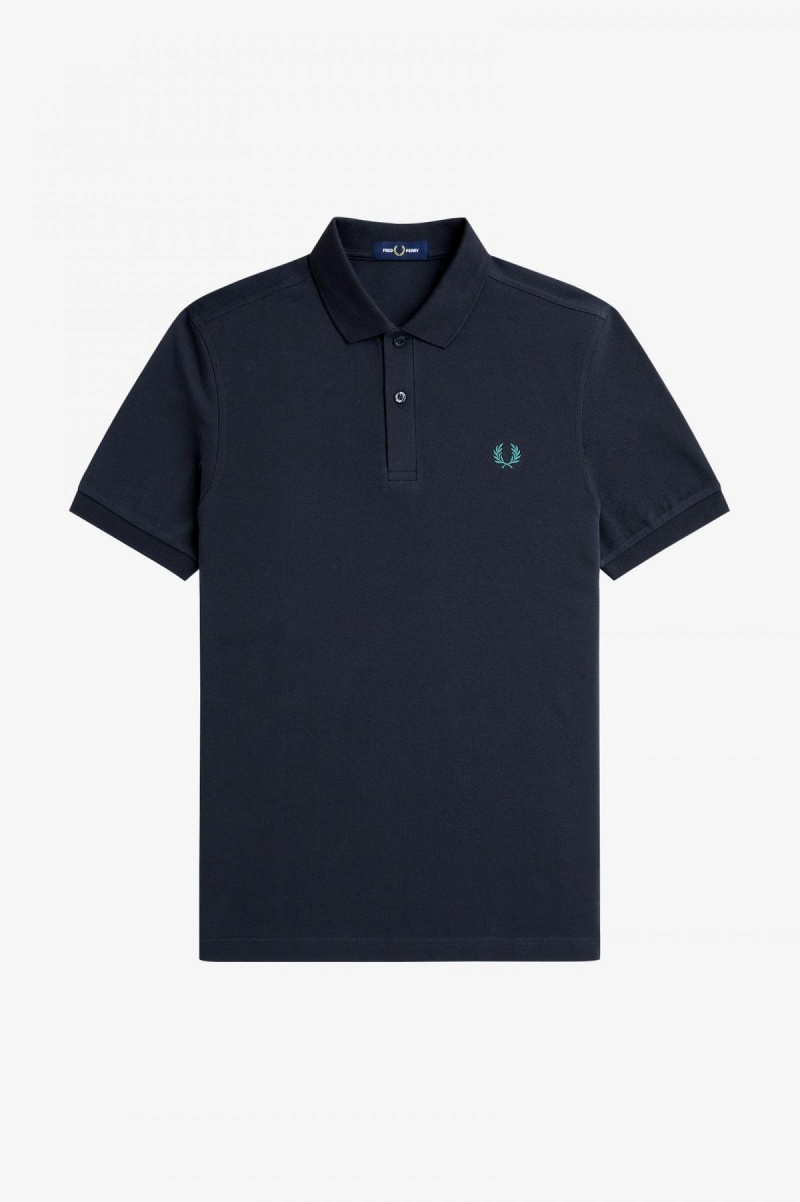 Fred Perry Shirt Fred Perry M6000 Hombre Azul Marino Verde Menta Oscuro | FCLUI43093