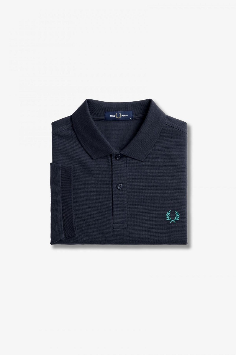 Fred Perry Shirt Fred Perry M6000 Hombre Azul Marino Verde Menta Oscuro | FCLUI43093