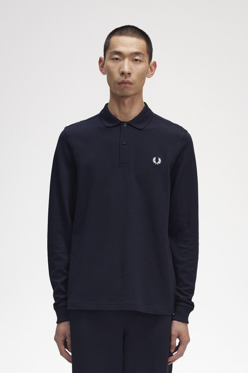 Fred Perry Shirt Fred Perry M6006 Hombre Azul Marino Blancas | QCLUV79017