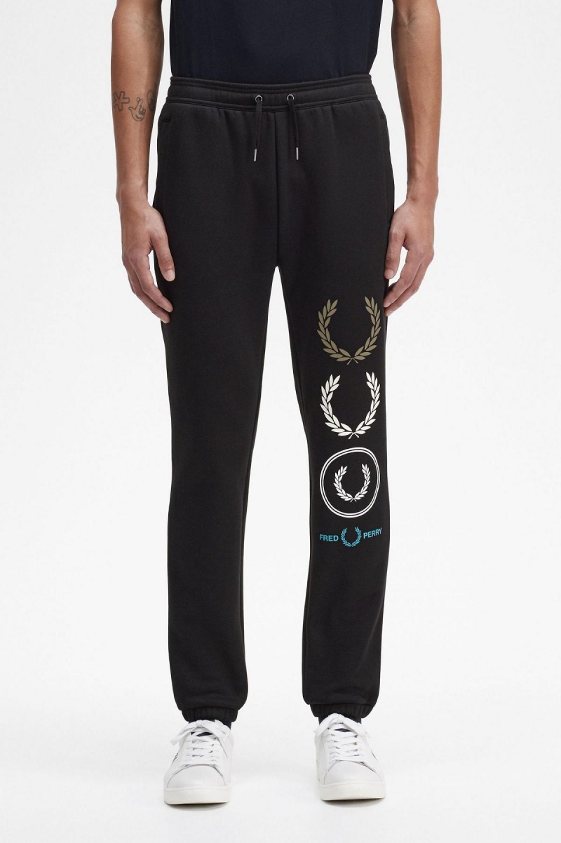 Pantalones Fred Perry Estampadas Branding Sweatpants Hombre Negras | CLCIF46602