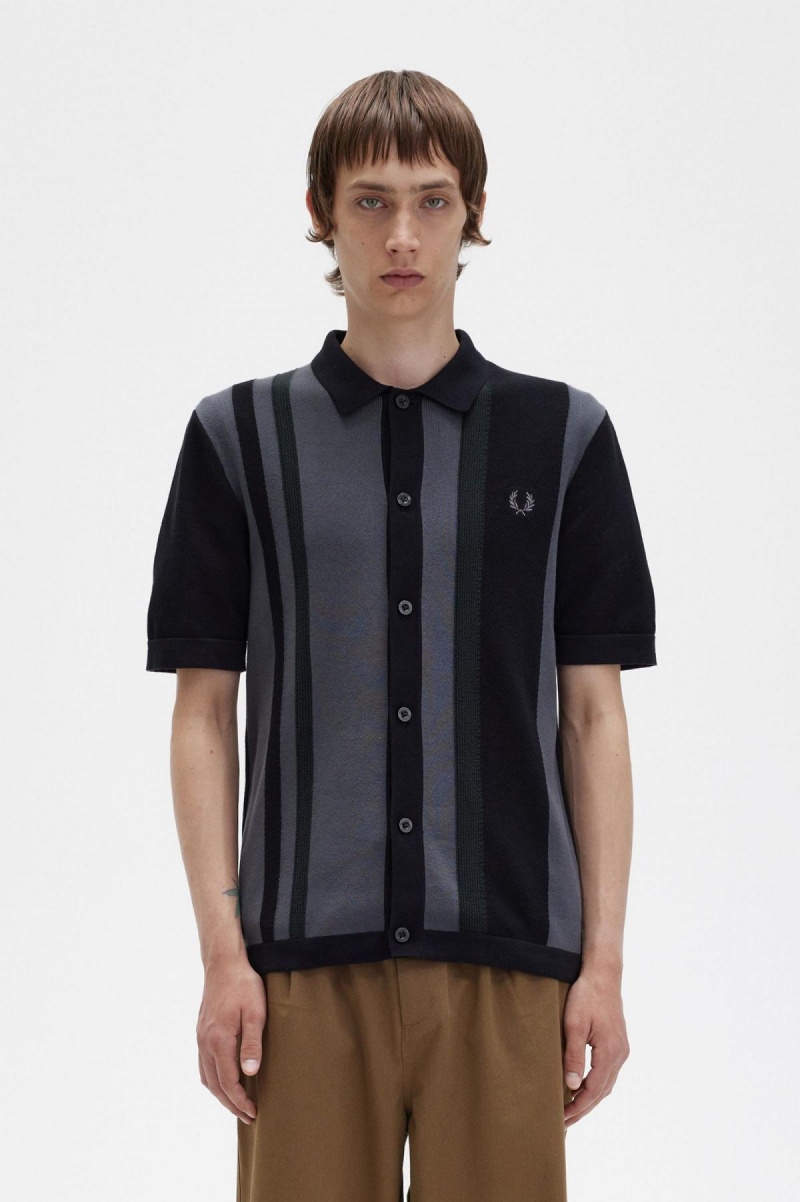 Prendas De Punto Fred Perry A Rayas De Punto Shirt Hombre Negras | GCLUC84766