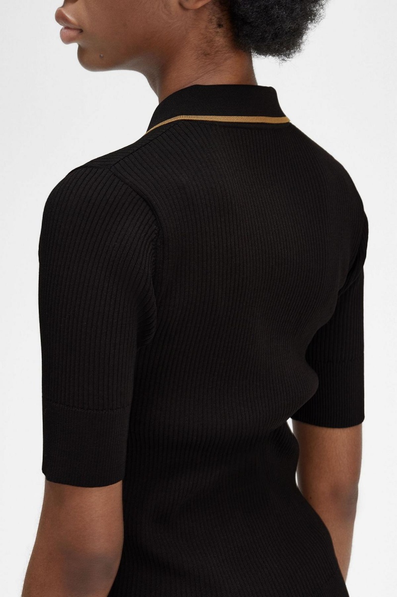 Prendas De Punto Fred Perry Acanalado De Punto Shirt Mujer Negras | QCLUV24904