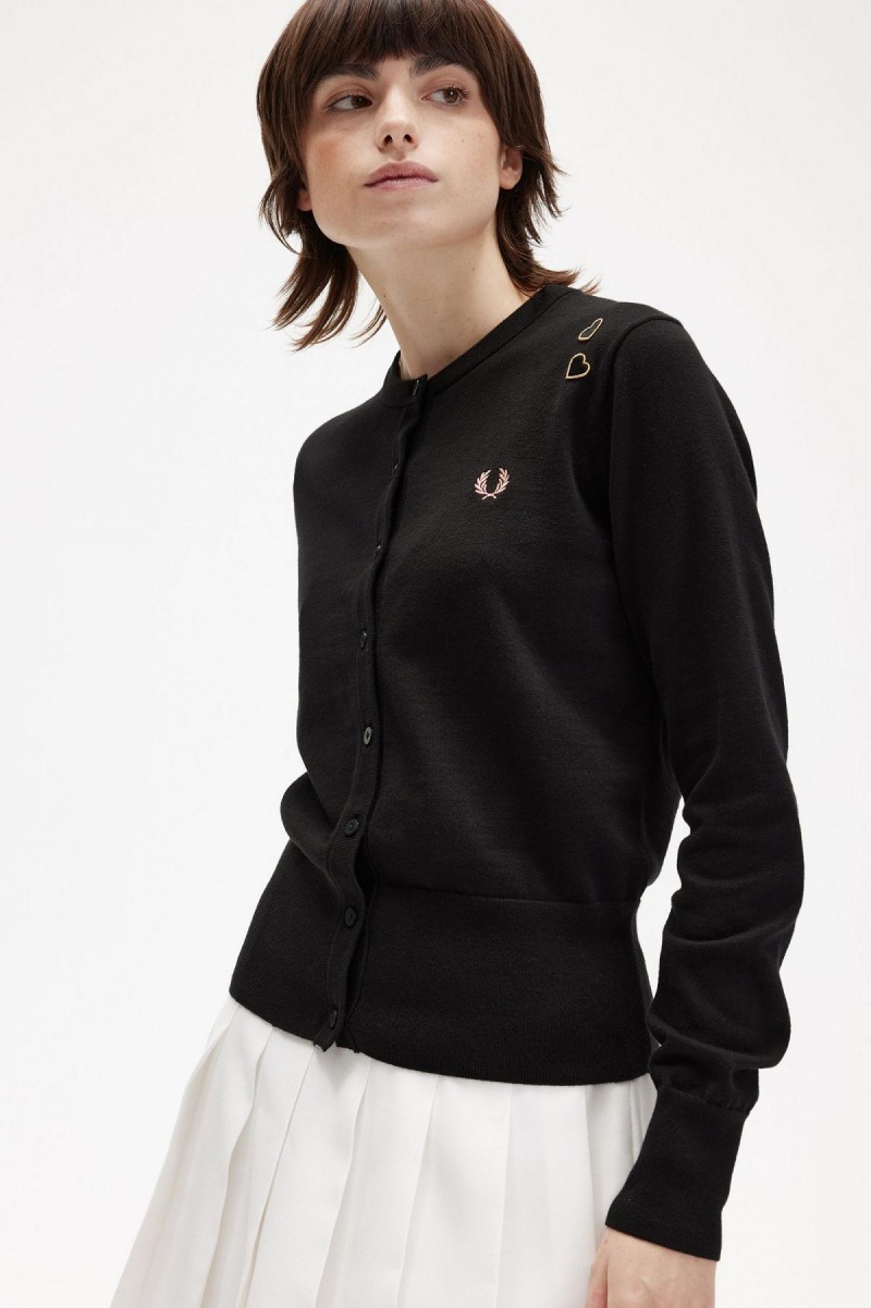 Prendas De Punto Fred Perry Button-Though Cardigan Mujer Negras | ACLWC66475