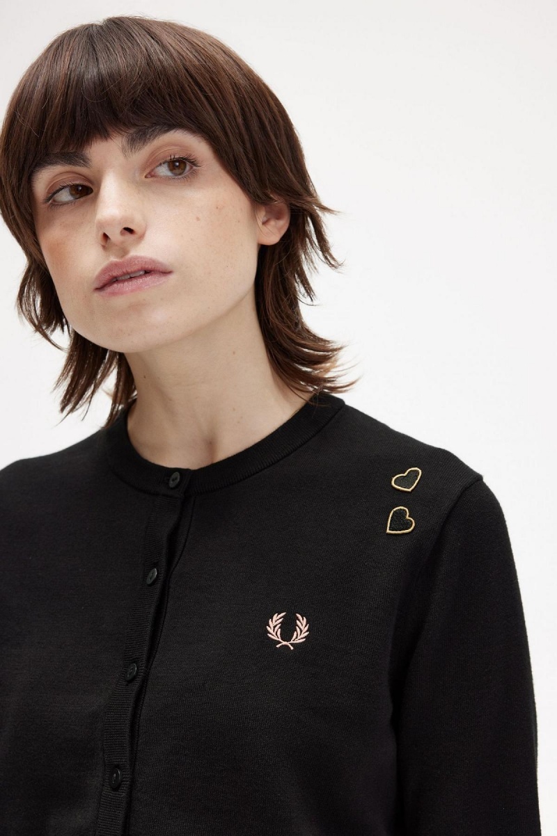 Prendas De Punto Fred Perry Button-Though Cardigan Mujer Negras | ACLWC66475