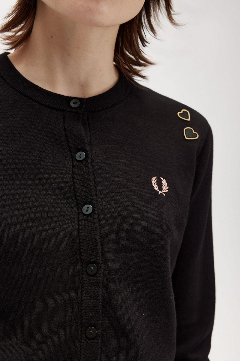 Prendas De Punto Fred Perry Button-Though Cardigan Mujer Negras | ACLWC66475