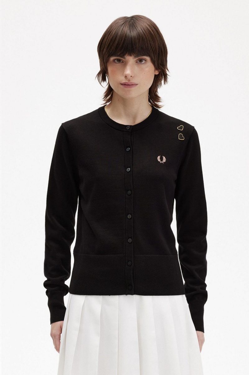 Prendas De Punto Fred Perry Button-Though Cardigan Mujer Negras | ACLWC66475