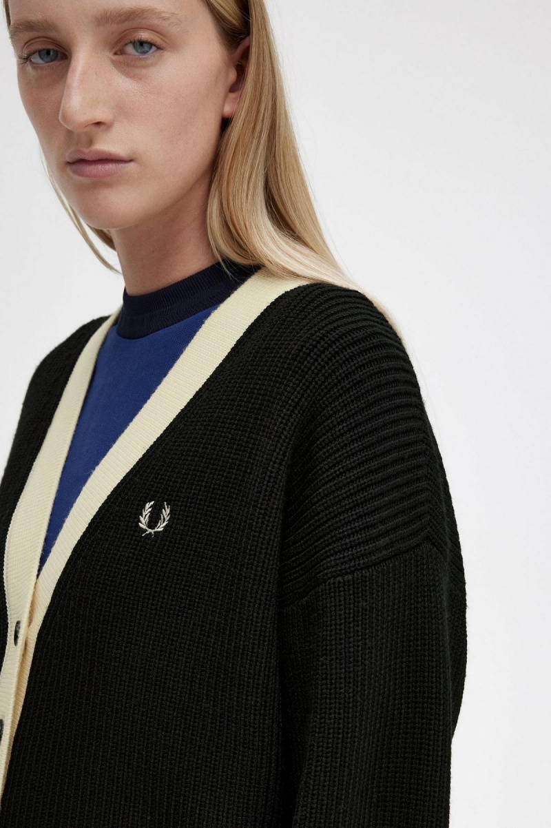 Prendas De Punto Fred Perry Button-Through Cardigan Mujer Negras | CLEAH92415