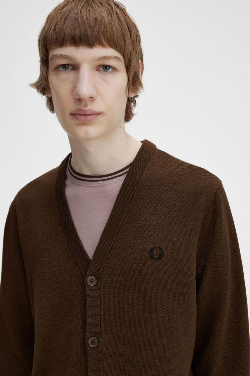 Prendas De Punto Fred Perry Classic Cardigan Hombre Burnt Tobacco | CLZPD48834