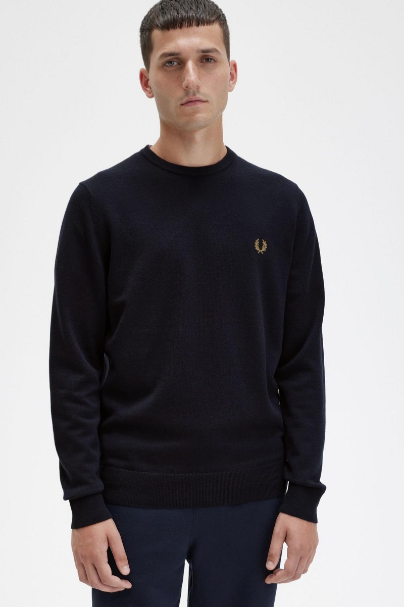 Prendas De Punto Fred Perry Classic Crew Neck Jumper Hombre Azul Marino | ZCLNQ96136