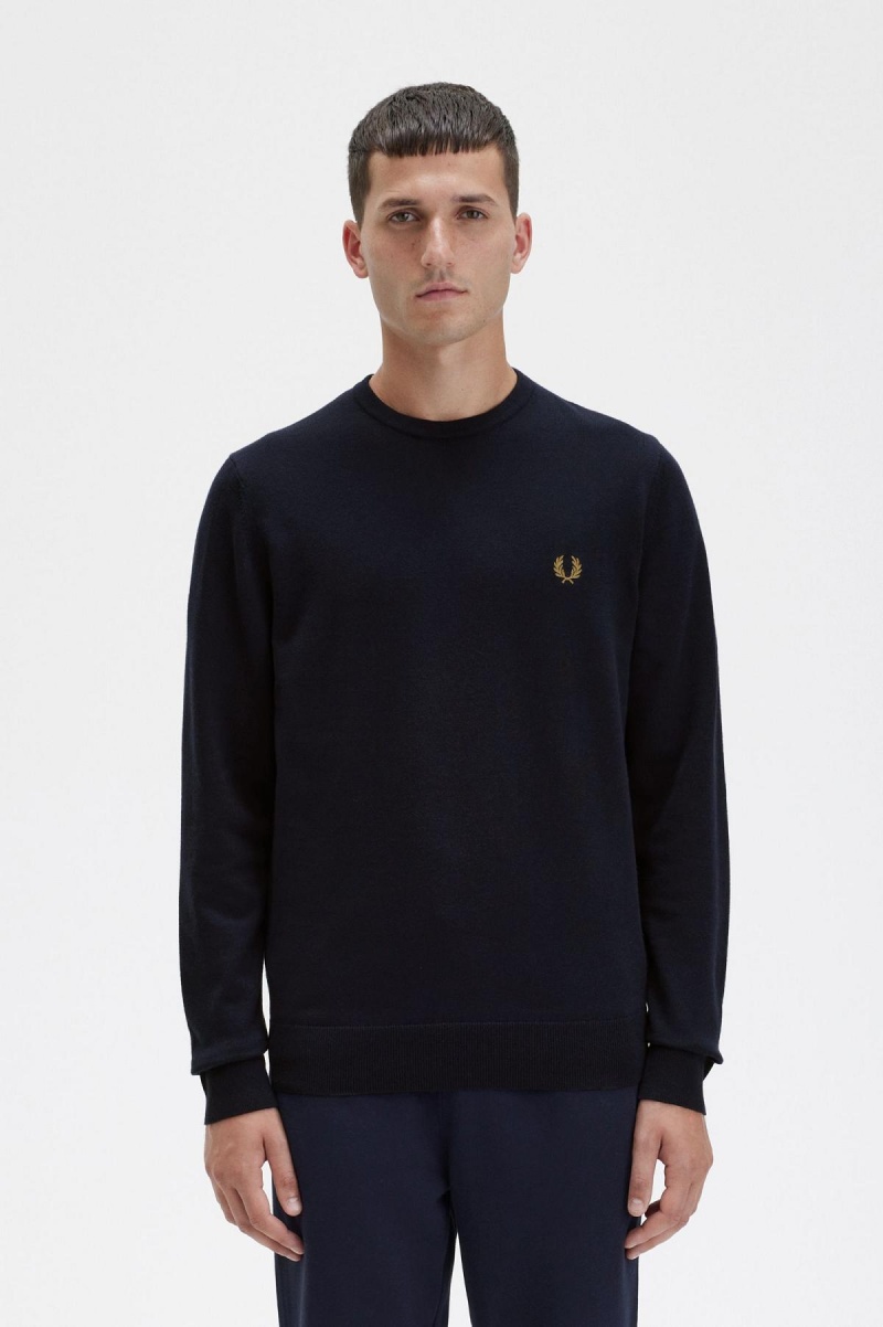 Prendas De Punto Fred Perry Classic Crew Neck Jumper Hombre Azul Marino | ZCLNQ96136