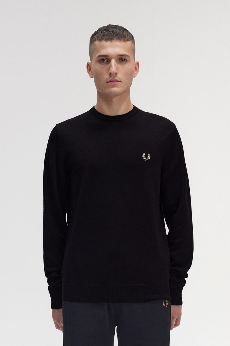 Prendas De Punto Fred Perry Classic Crew Neck Jumper Hombre Negras | FCLUI98942