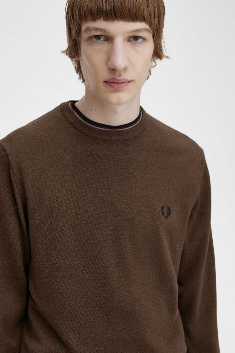 Prendas De Punto Fred Perry Classic Crew Neck Jumper Hombre Burnt Tobacco | QCLWA74108