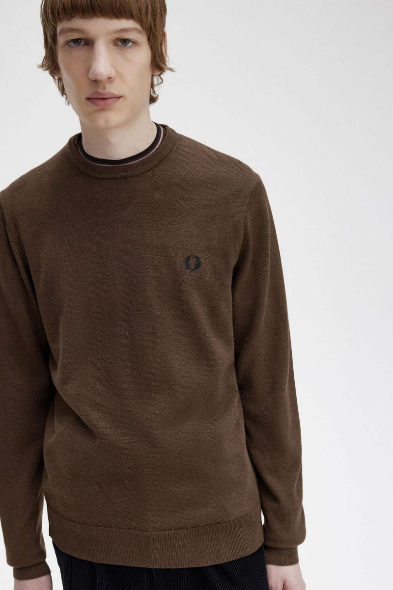 Prendas De Punto Fred Perry Classic Crew Neck Jumper Hombre Burnt Tobacco | QCLWA74108