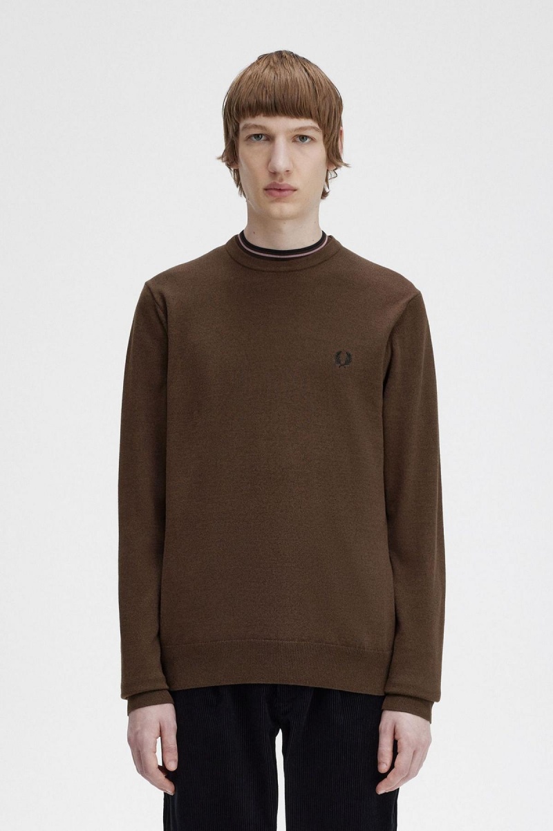 Prendas De Punto Fred Perry Classic Crew Neck Jumper Hombre Burnt Tobacco | QCLWA74108