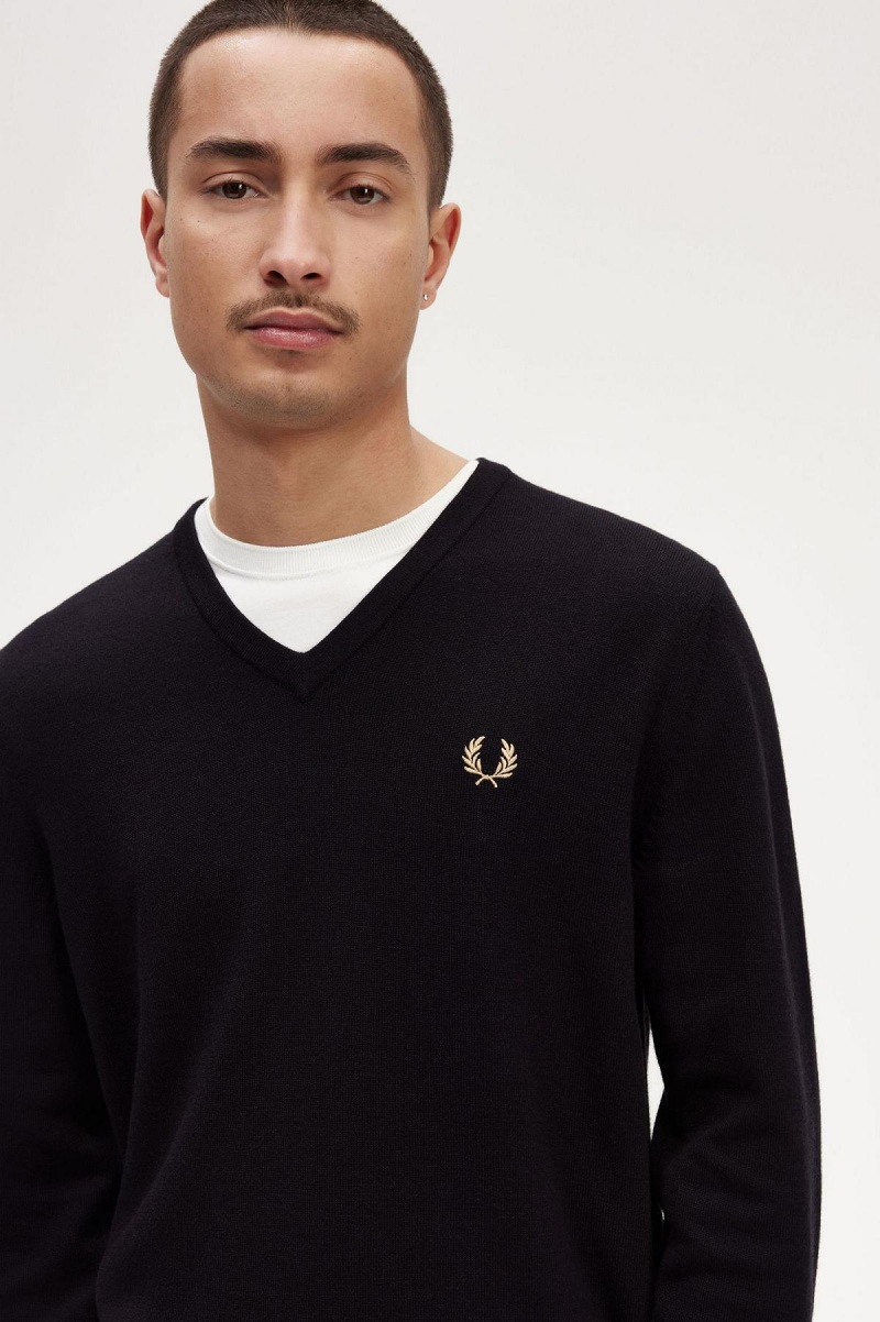 Prendas De Punto Fred Perry Classic V-Neck Jumper Hombre Negras | PCLER92108