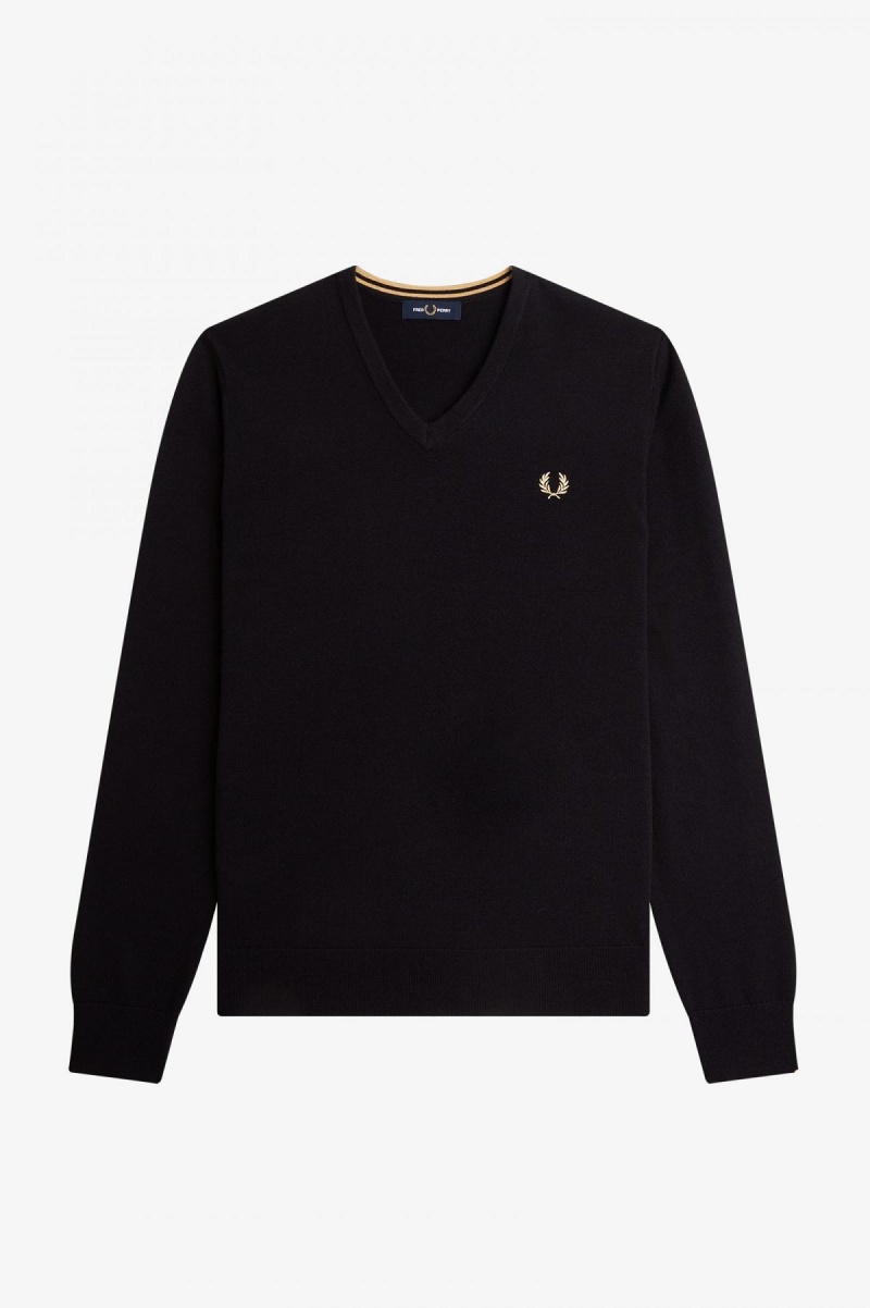 Prendas De Punto Fred Perry Classic V-Neck Jumper Hombre Negras | PCLER92108