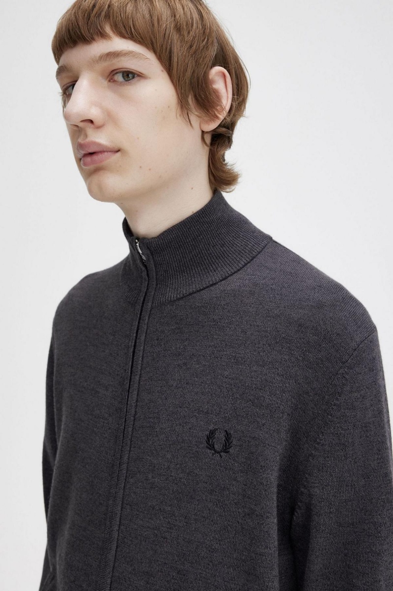 Prendas De Punto Fred Perry Classic Zip Through Cardigan Hombre Gris Oscuro | ECLVG29274