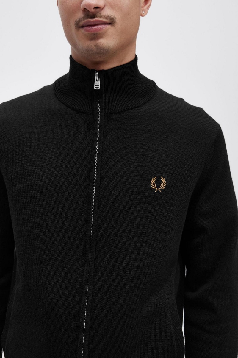 Prendas De Punto Fred Perry Classic Zip Through Cardigan Hombre Negras | PCLER25868