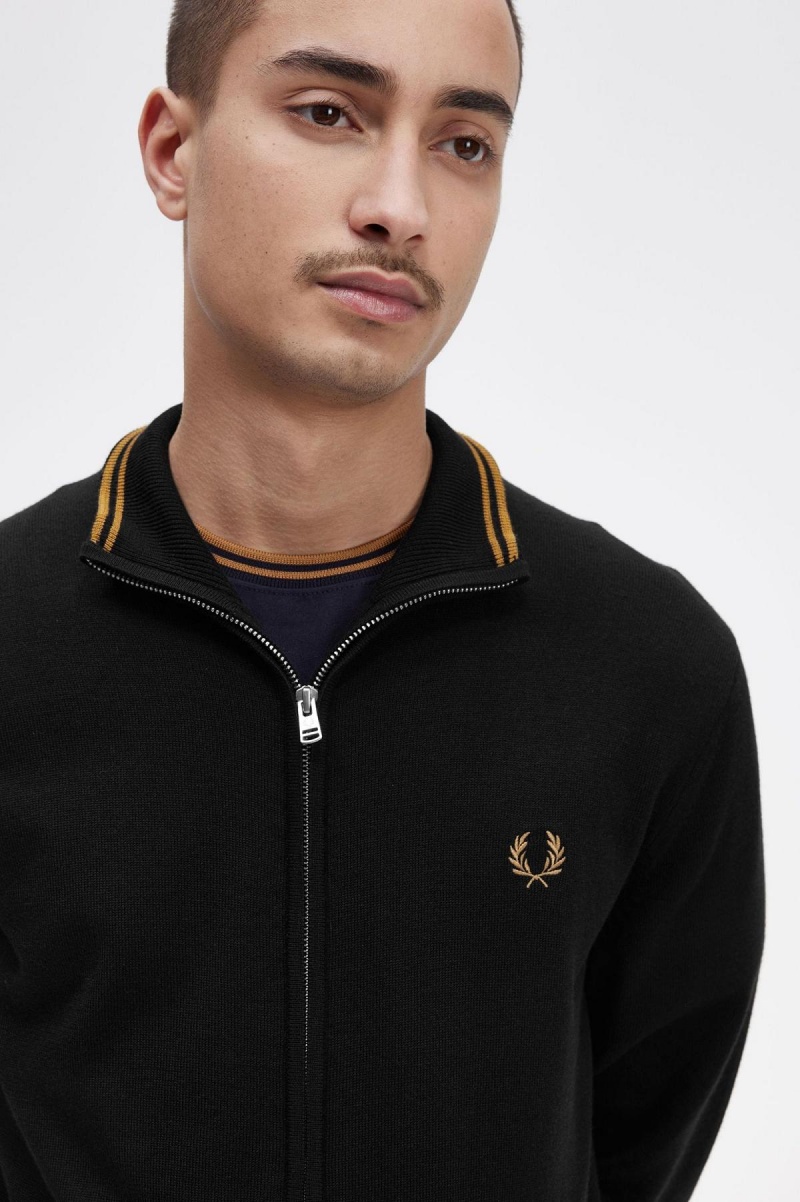 Prendas De Punto Fred Perry Classic Zip Through Cardigan Hombre Negras | PCLER25868