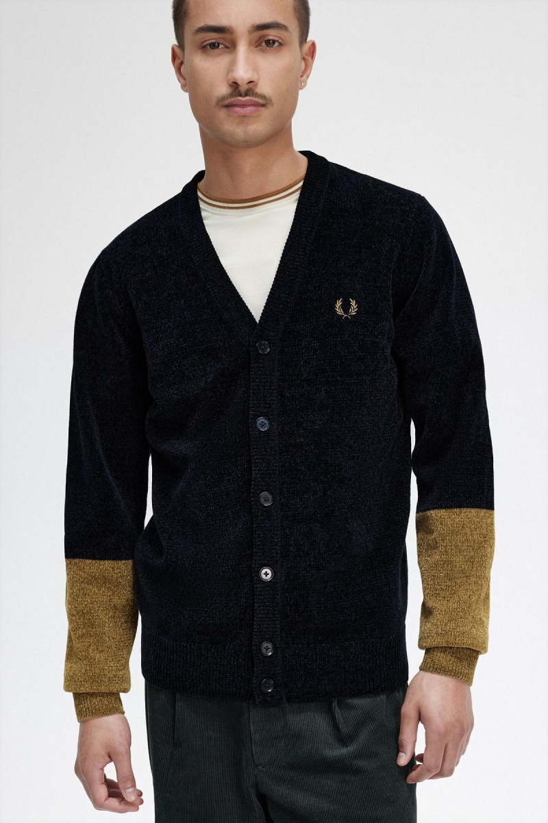 Prendas De Punto Fred Perry Colour Block Chenille Cardigan Hombre Negras | QCLWA44058