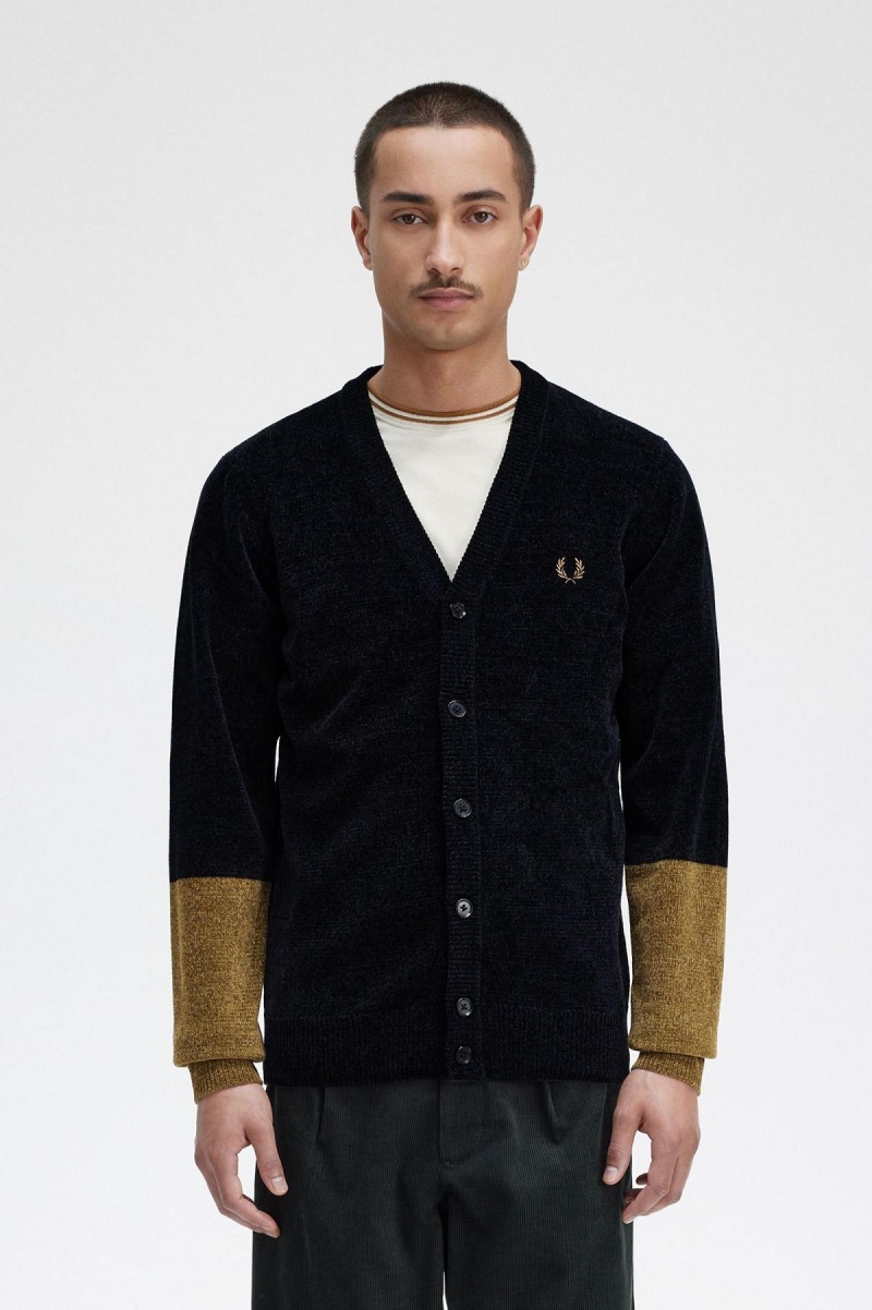 Prendas De Punto Fred Perry Colour Block Chenille Cardigan Hombre Negras | QCLWA44058