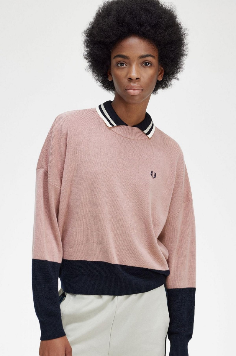 Prendas De Punto Fred Perry Colour Block Jumper Mujer Rosas Rosas | ECLVG21545