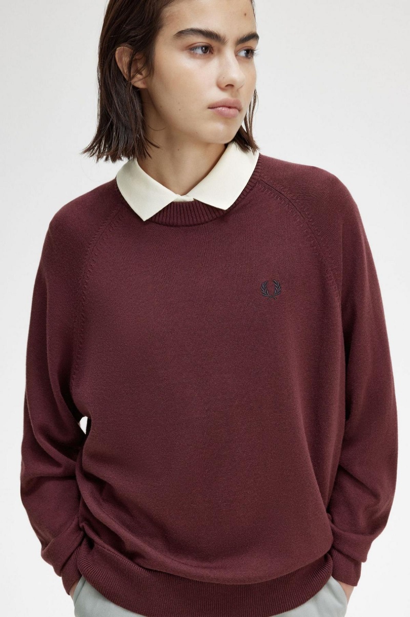 Prendas De Punto Fred Perry Crew Neck Jumper Mujer Oxblood | CLICD23461