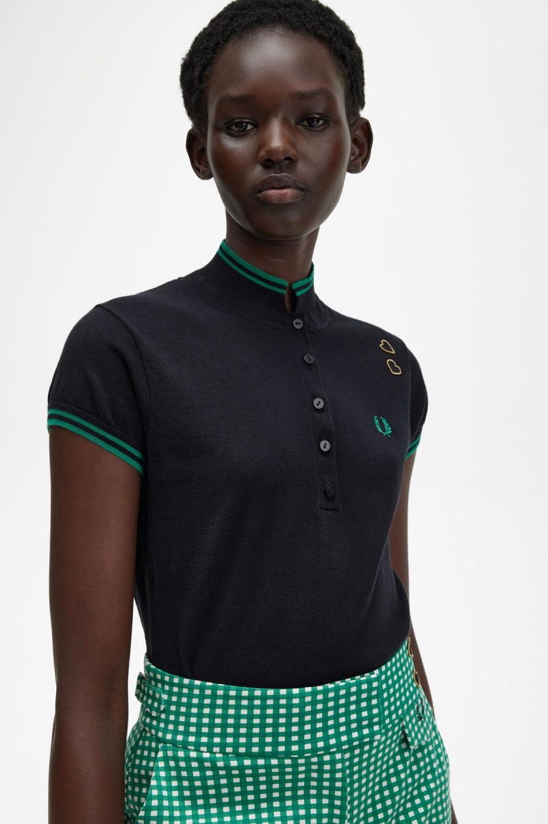 Prendas De Punto Fred Perry De Punto Shirt Mujer Negras | SCLNY78458