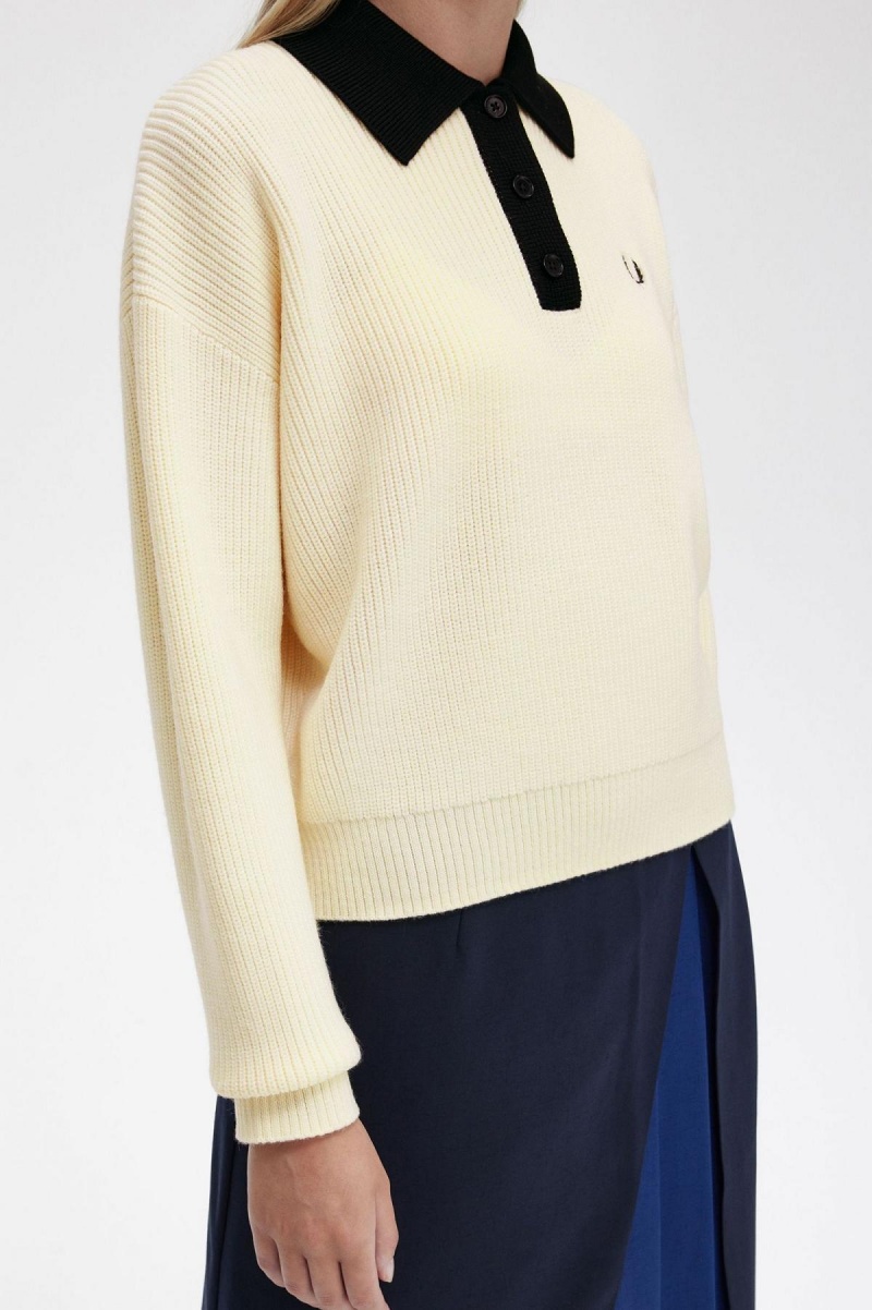 Prendas De Punto Fred Perry De Punto Shirt Mujer Ecru | CLQAV90671