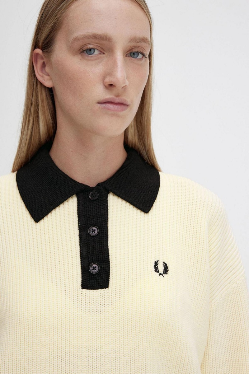 Prendas De Punto Fred Perry De Punto Shirt Mujer Ecru | CLQAV90671