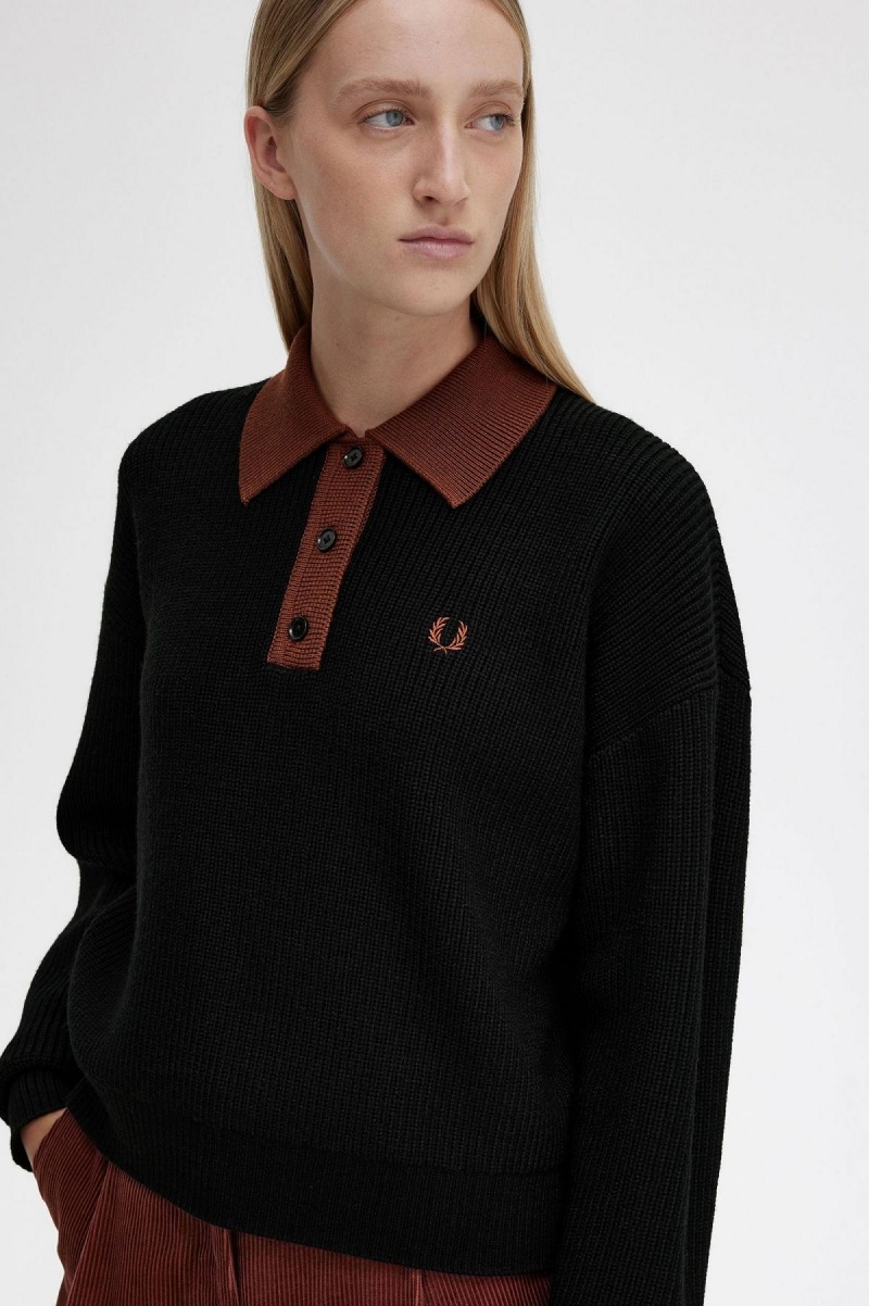 Prendas De Punto Fred Perry De Punto Shirt Mujer Negras | CLJZR90171