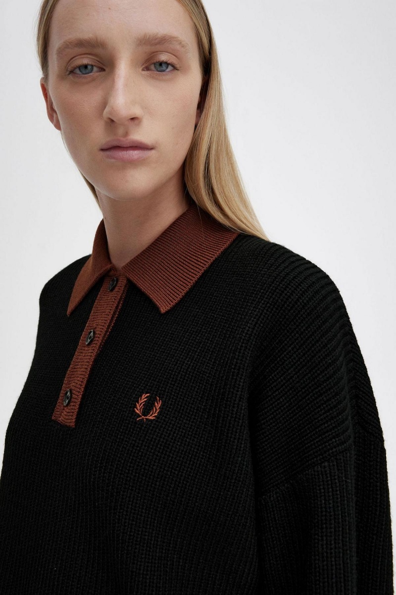 Prendas De Punto Fred Perry De Punto Shirt Mujer Negras | CLJZR90171