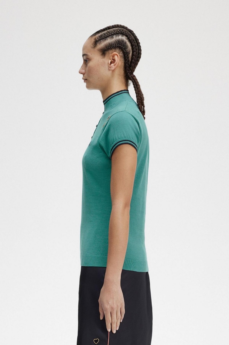 Prendas De Punto Fred Perry De Punto Shirt Mujer Verde Menta Oscuro | ZCLNQ54372