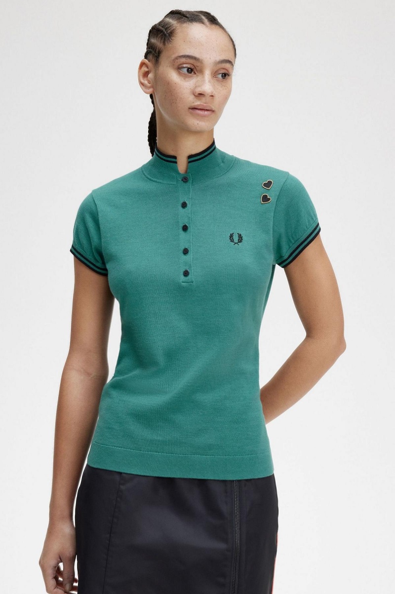 Prendas De Punto Fred Perry De Punto Shirt Mujer Verde Menta Oscuro | ZCLNQ54372