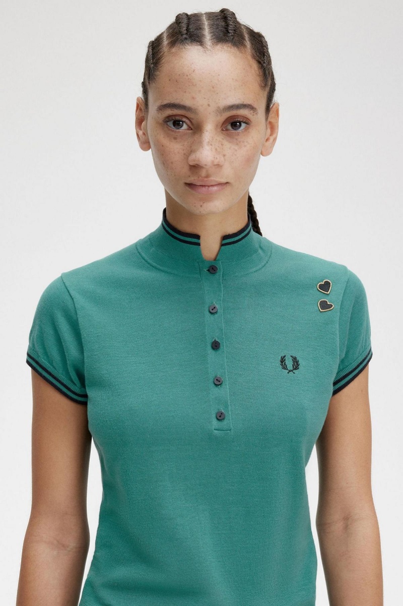 Prendas De Punto Fred Perry De Punto Shirt Mujer Verde Menta Oscuro | ZCLNQ54372