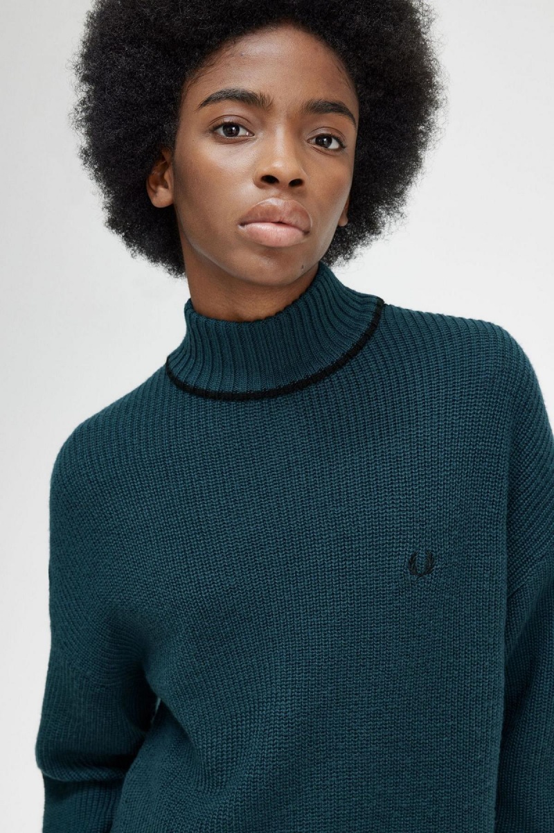 Prendas De Punto Fred Perry Fishtail Hem Mock Neck Jumper Mujer Azules | CLXBR49068