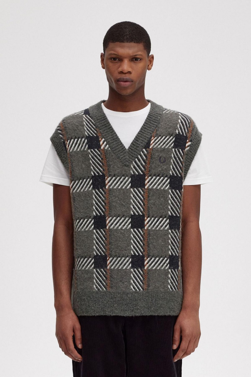 Prendas De Punto Fred Perry Glitch Tartan De Punto Tank Hombre Verde | PCLQX45785