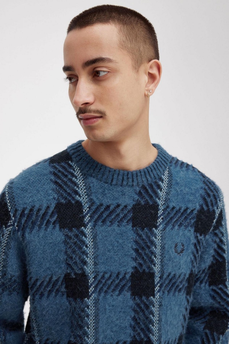 Prendas De Punto Fred Perry Glitch Tartan Jumper Hombre Azules | ACLDF80759