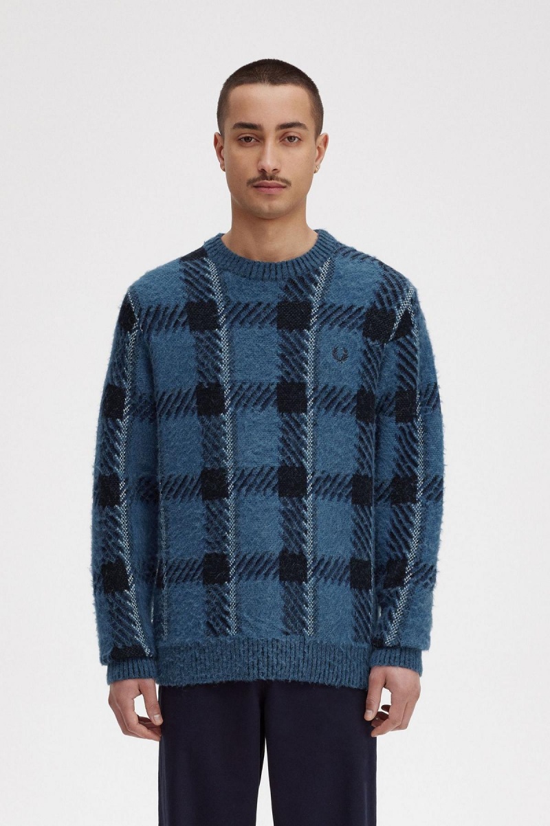 Prendas De Punto Fred Perry Glitch Tartan Jumper Hombre Azules | ACLDF80759