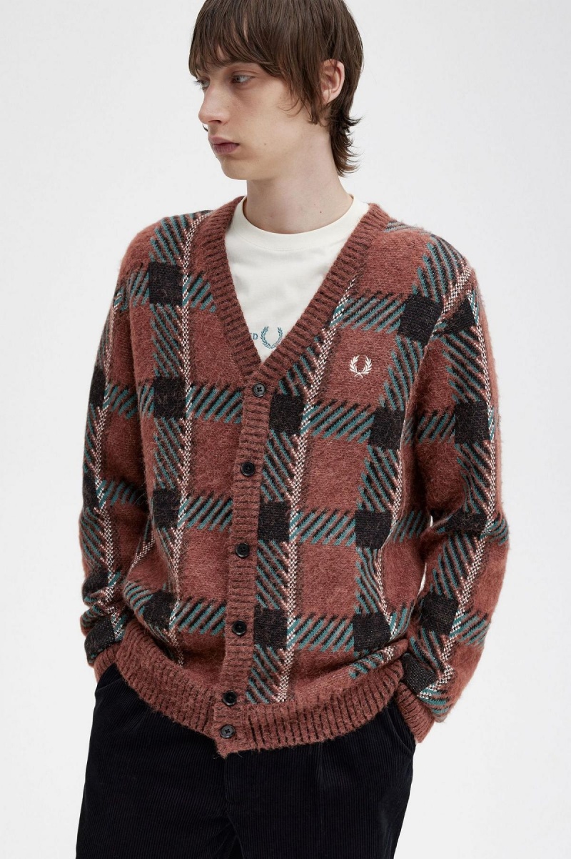 Prendas De Punto Fred Perry Glitch Tartan Cardigan Hombre Marrones | YCLVQ76830