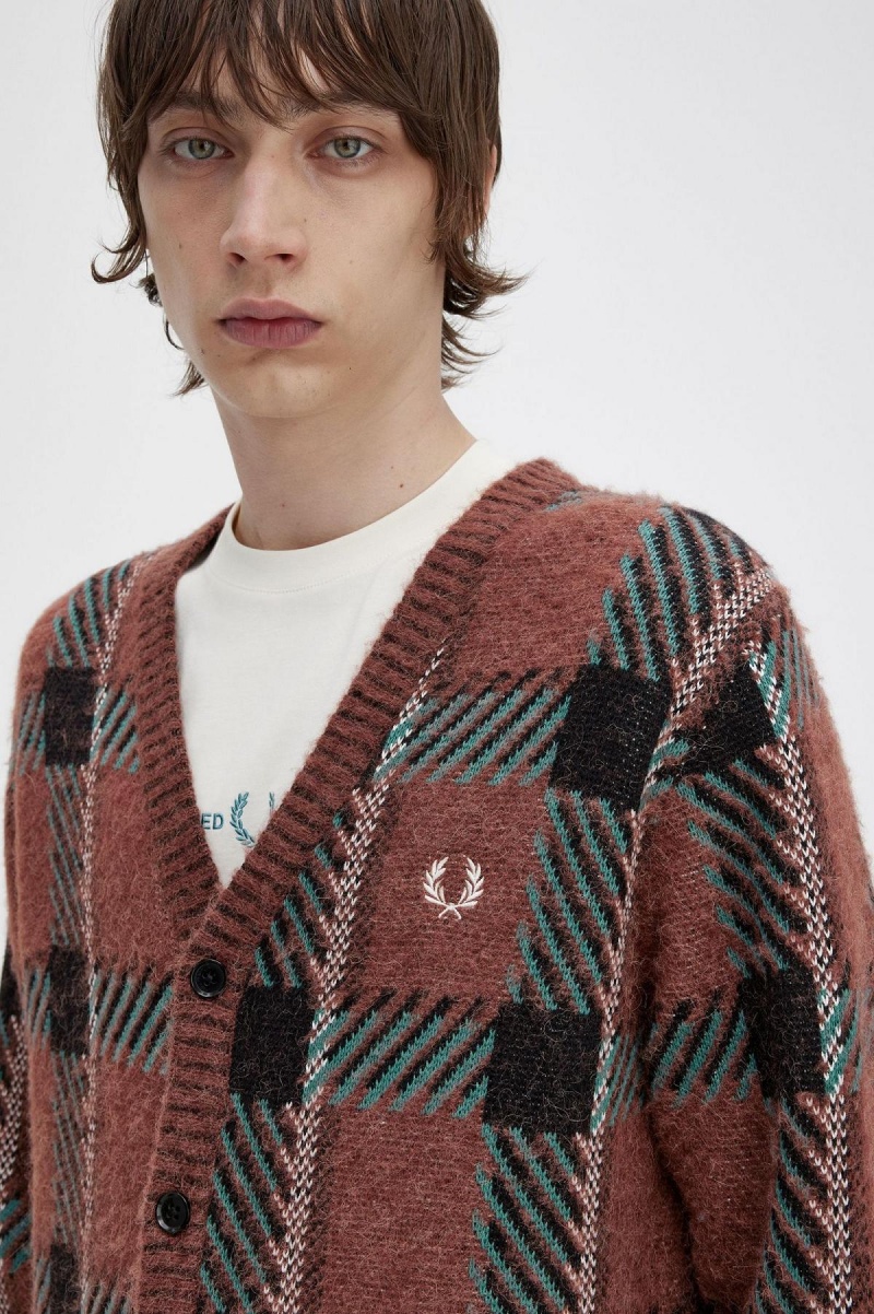 Prendas De Punto Fred Perry Glitch Tartan Cardigan Hombre Marrones | YCLVQ76830