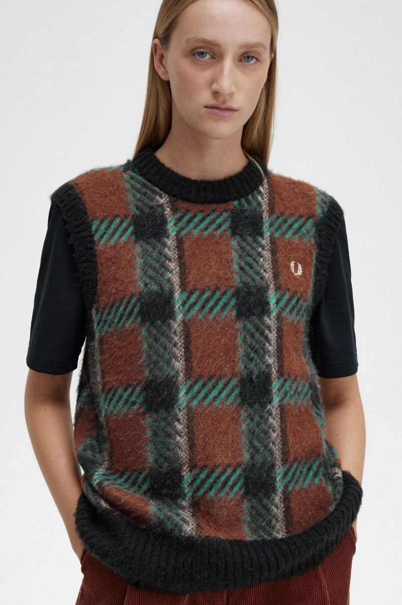 Prendas De Punto Fred Perry Glitch Tartan De Punto Tank Mujer Marrones | CLJZR56132