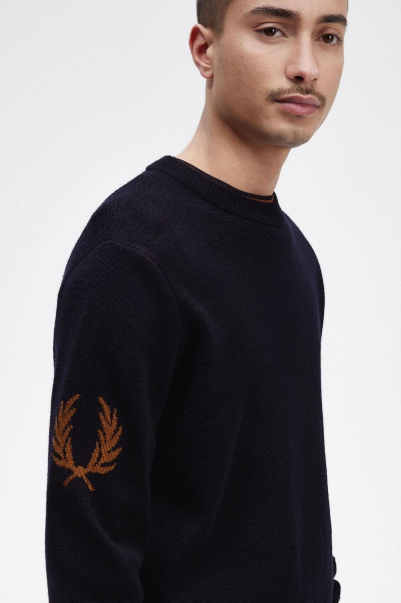 Prendas De Punto Fred Perry Laurel Wreath Crew- Neck Jumper Hombre Azul Marino | TCLPQ80476