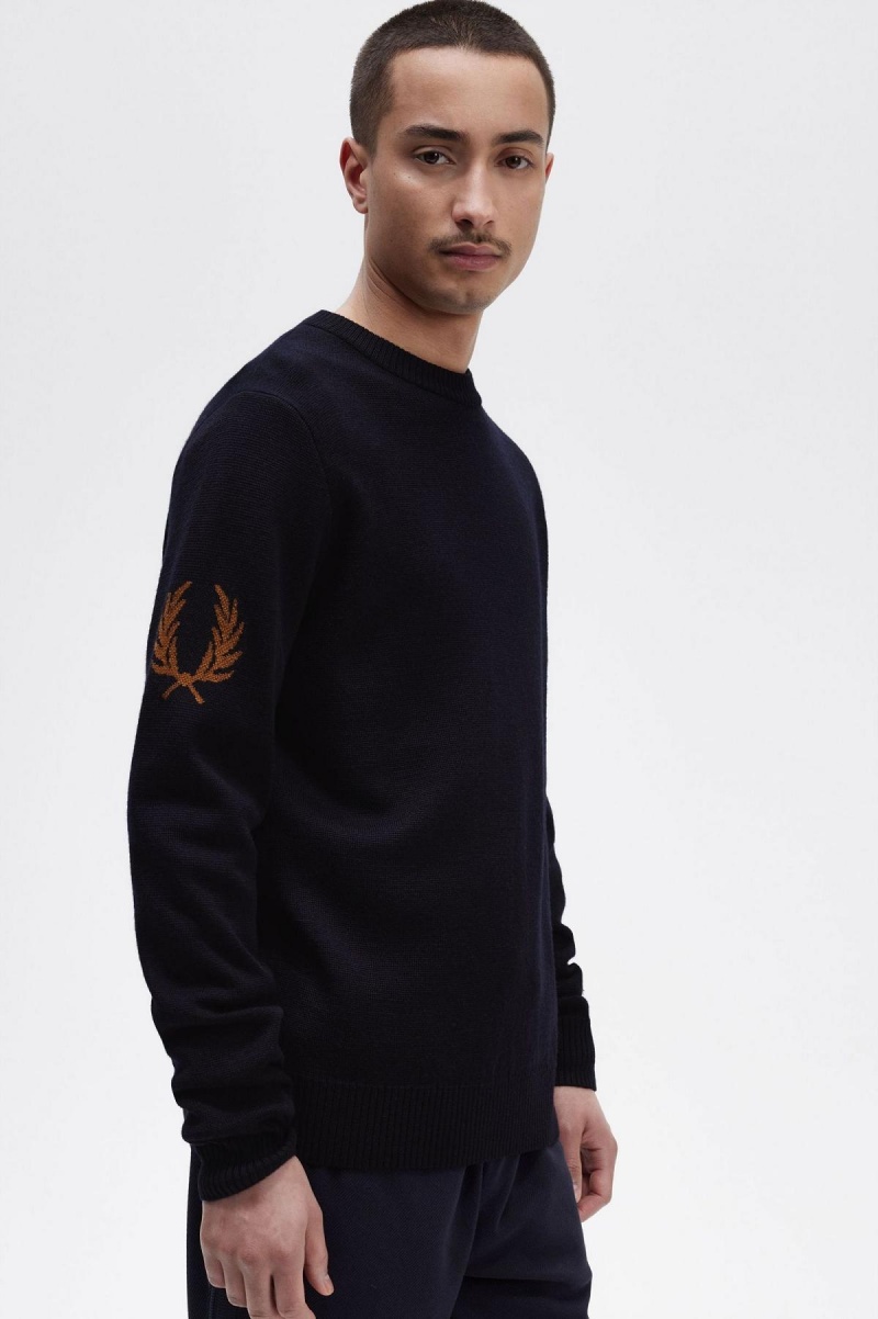 Prendas De Punto Fred Perry Laurel Wreath Crew- Neck Jumper Hombre Azul Marino | TCLPQ80476