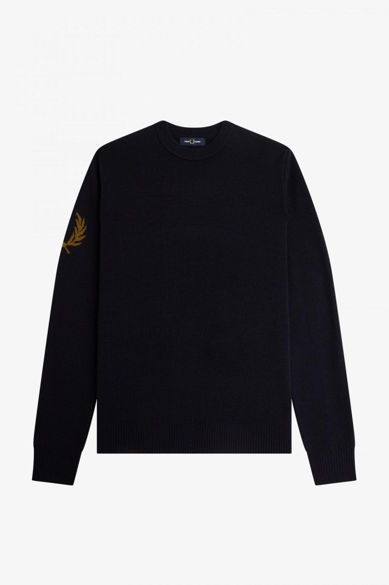 Prendas De Punto Fred Perry Laurel Wreath Crew- Neck Jumper Hombre Azul Marino | TCLPQ80476