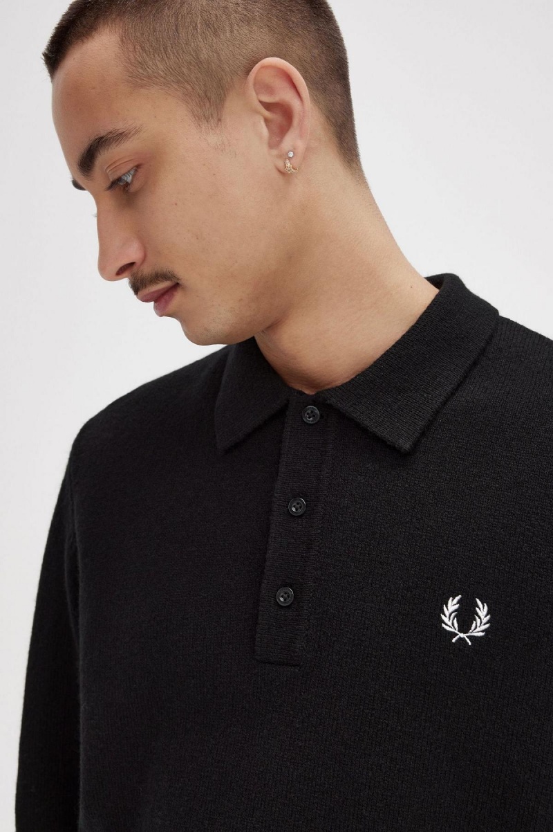 Prendas De Punto Fred Perry Laurel Wreath Trim De Punto Shirt Hombre Negras | CLICD15928