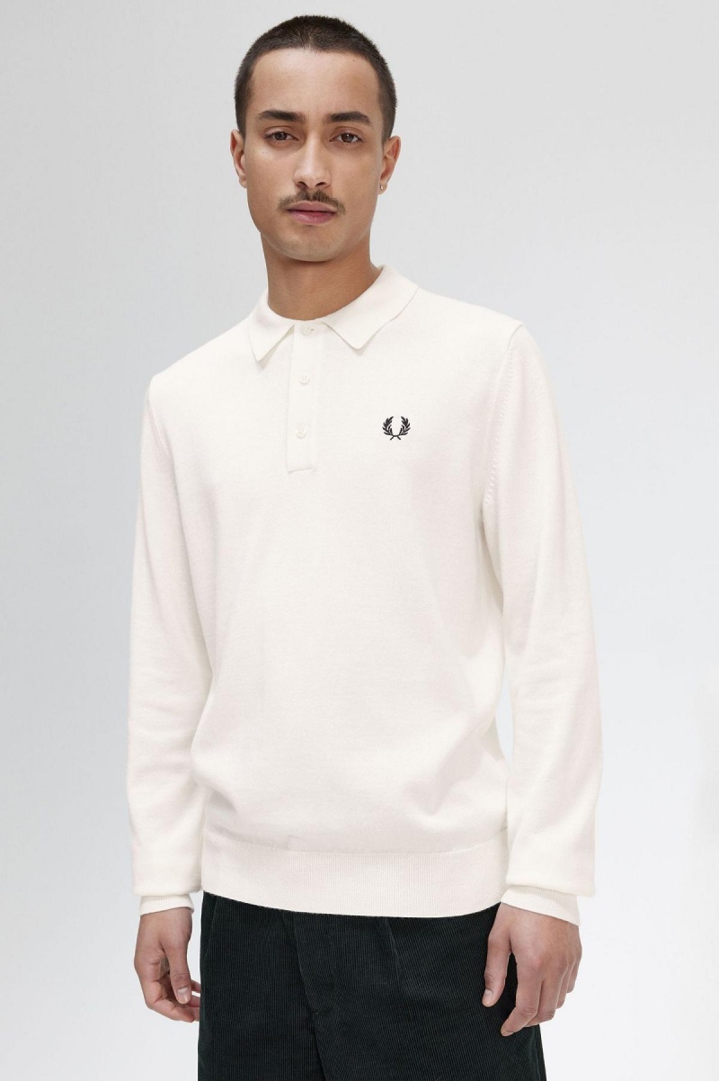 Prendas De Punto Fred Perry Long Sleeve De Punto Shirt Hombre Ecru | CLNZX18595