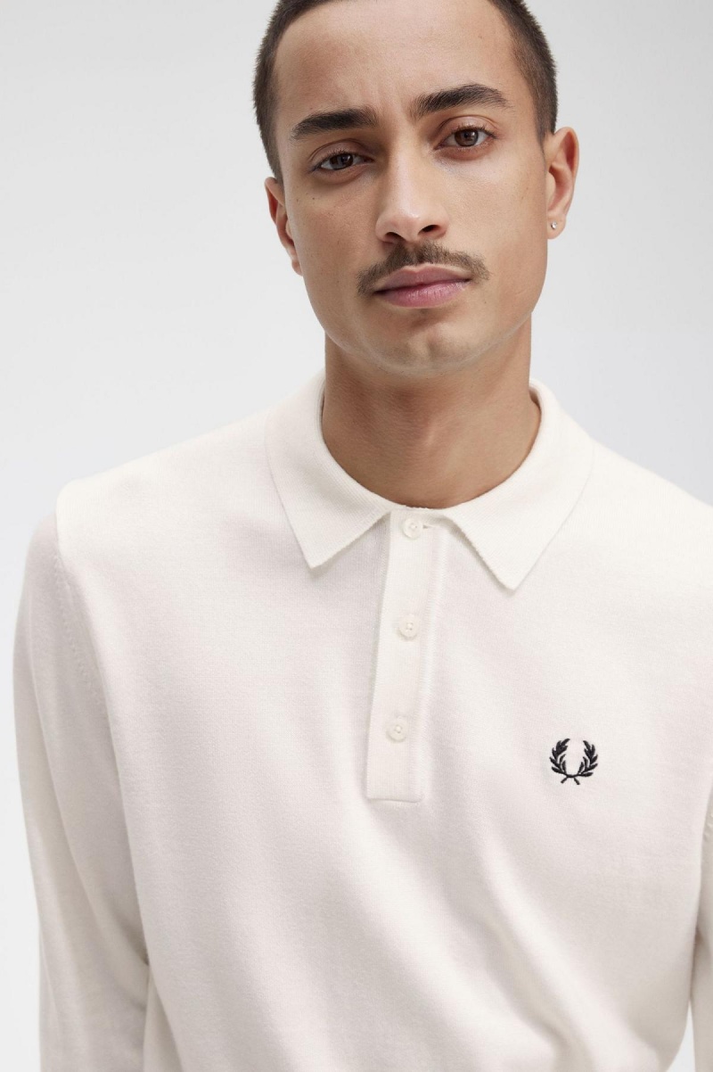 Prendas De Punto Fred Perry Long Sleeve De Punto Shirt Hombre Ecru | CLNZX18595