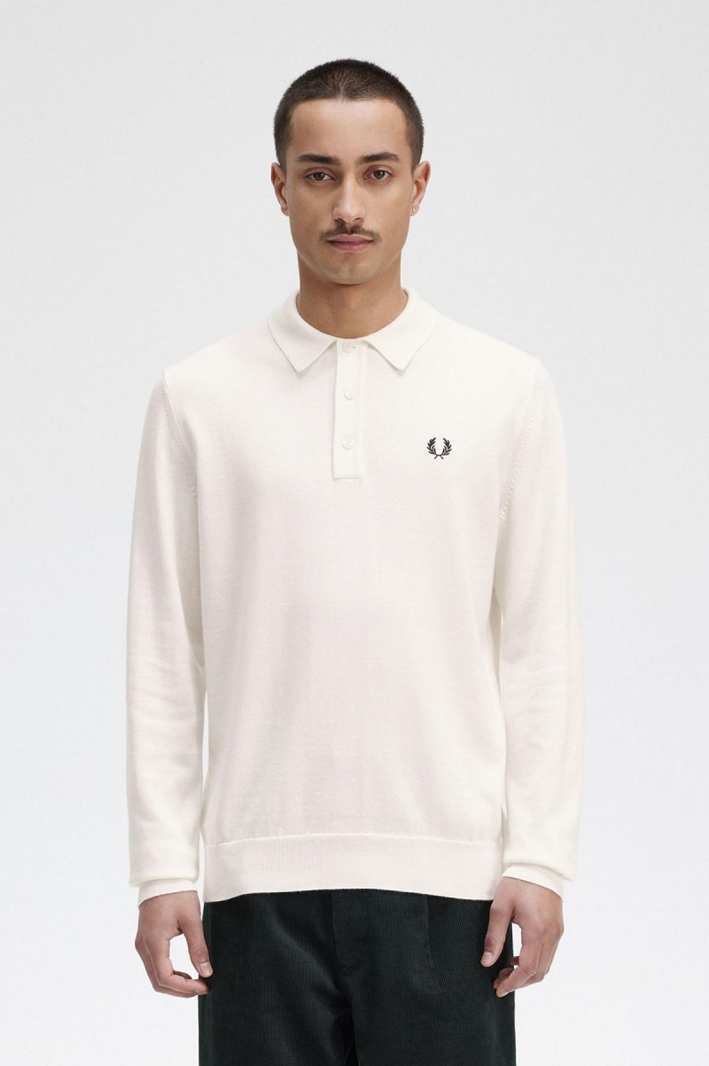 Prendas De Punto Fred Perry Long Sleeve De Punto Shirt Hombre Ecru | CLNZX18595